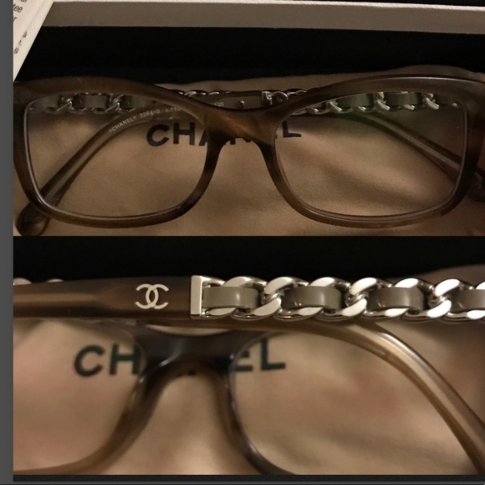 Chanel eye glasses silver chain calfskin leather trim - Picture 3 of 5